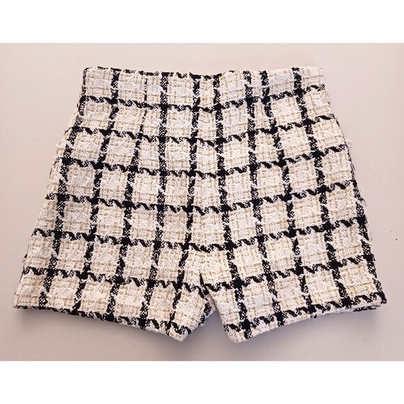 Jealous Tomato Nubby Tweed High Waist Mini Shorts Ivory Blk Gold Threads Sz S - Picture 6 of 6